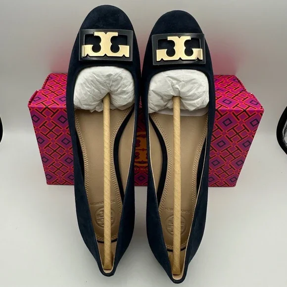 Tory Burch Women's Size 8M Gigi Suede Pump Block Heel Tory Navy Logo Kid Suede - Picture 5 of 9